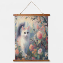 Impressionista Gato e Madeira Floral Fita de Pared