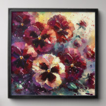 Impressionista Maroon Pansies Floral Pintura