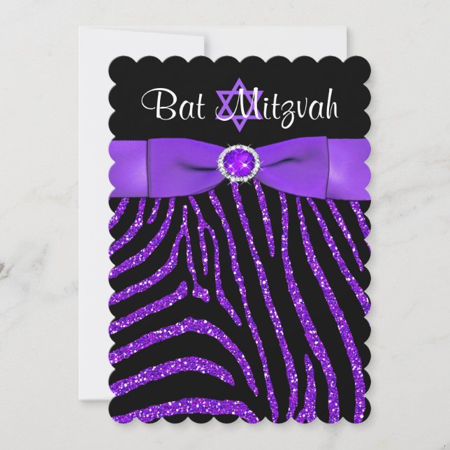 Impresso o convite 4 do Bat Mitzvah Glitter Zebra  (Frente)
