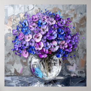 Impressões Artísticas Florais Roxo Azul e Cinza