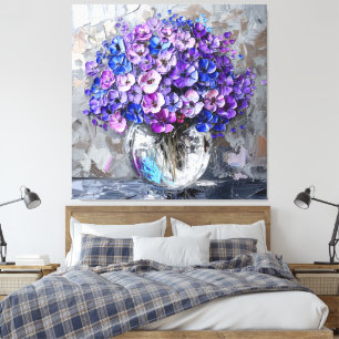 Impressões Artísticas Florais Roxo Azul e Cinza
