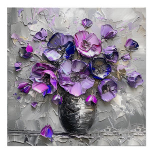 Impressões Artísticas Florais Roxo e Cinza