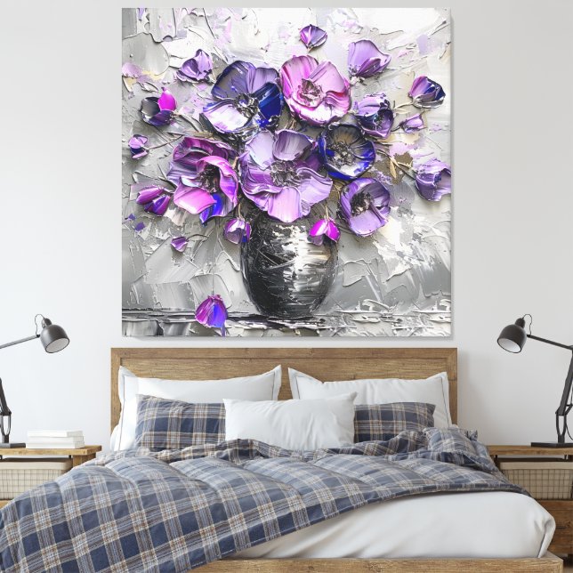 Impressões Artísticas Florais Roxo e Cinza (Insitu(Quarto))