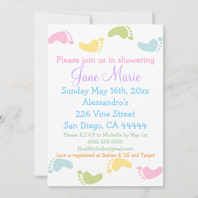 Impressões De Bebê Convites Para Chuva De Bebês (Frente)