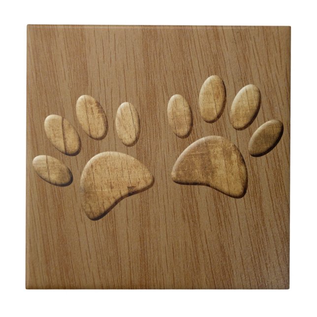 Impressões de Pata de Cachorro em Madeira (Frente)