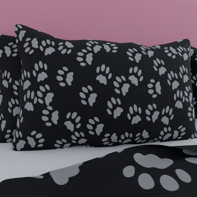 Impressões de pata de gato Preto padrão e Travesse (If your black cat walks all over your pillow case, this is the pillow case for you)