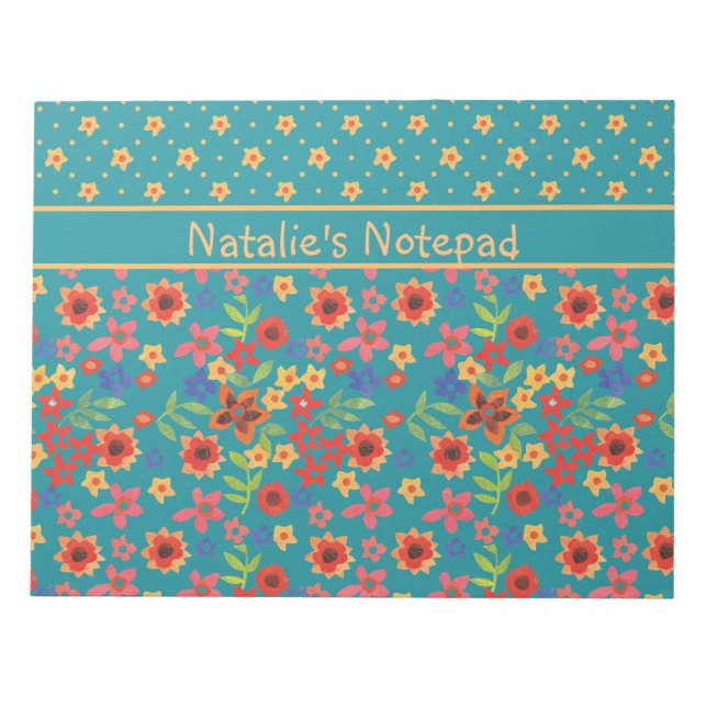 Impressões Florais Retro Chic no Bloco de Notas Pe (Frente)