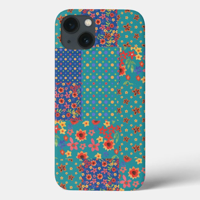 Impressões nostálgicos Faux Patchwork iPhone 6 Cas (Verso)