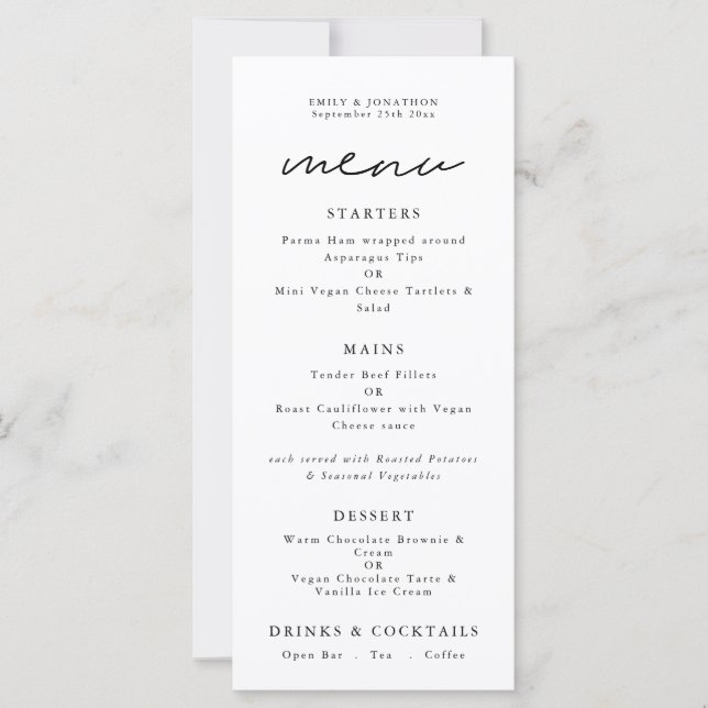 Imprimível Simples Qualquer Menu de Casamento de S (Frente)