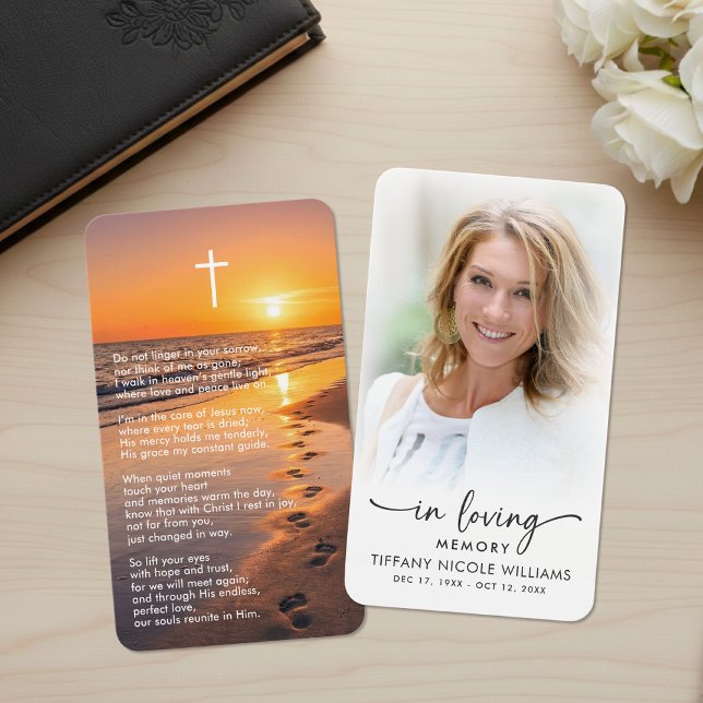 In Loving Memory Beach Sunset Photo Prayer Card (Criador carregado)