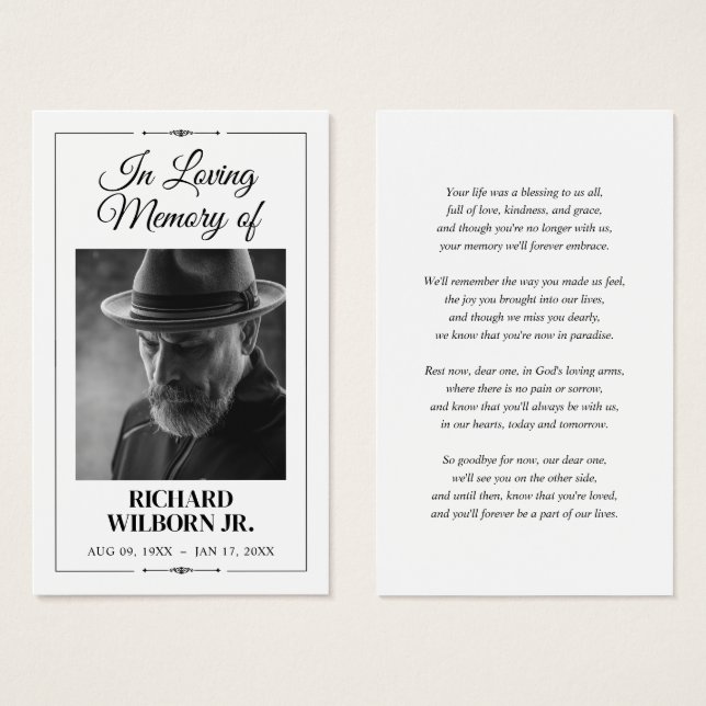 In Loving Memory Funeral Memorial Prayer Card (Frente & Verso)