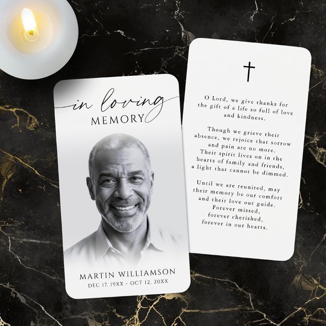In Loving Memory Photo Cross Memorial Prayer Card (Criador carregado)