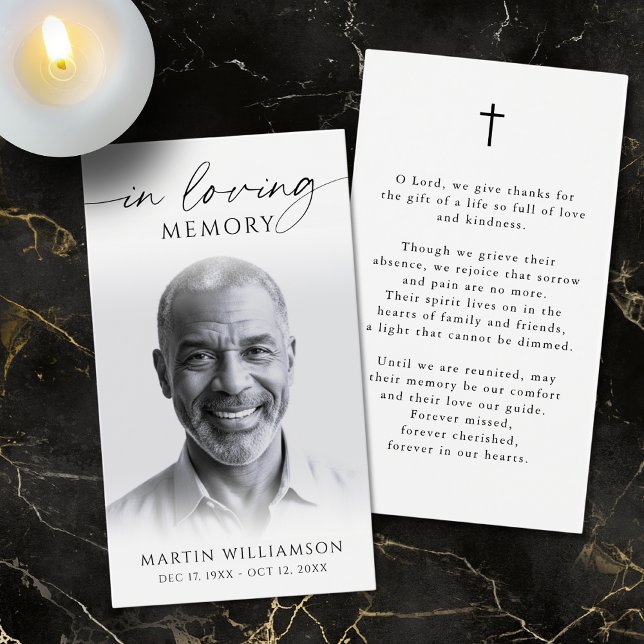In Loving Memory Photo Cross Sympathy Prayer Card (Criador carregado)