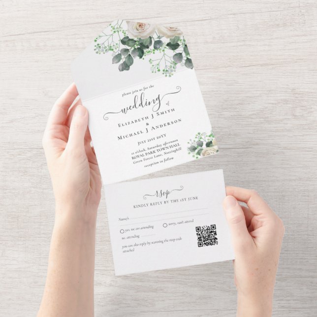 Inclusive White Roses Sage deixa RSVP de Casamento (Aba destacável)