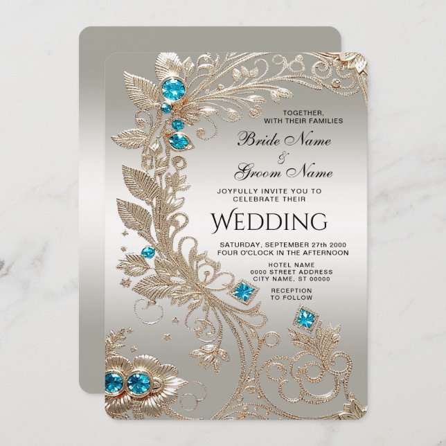 Incorporando Dourado Convite para Casamento de Ped (Frente/Verso)