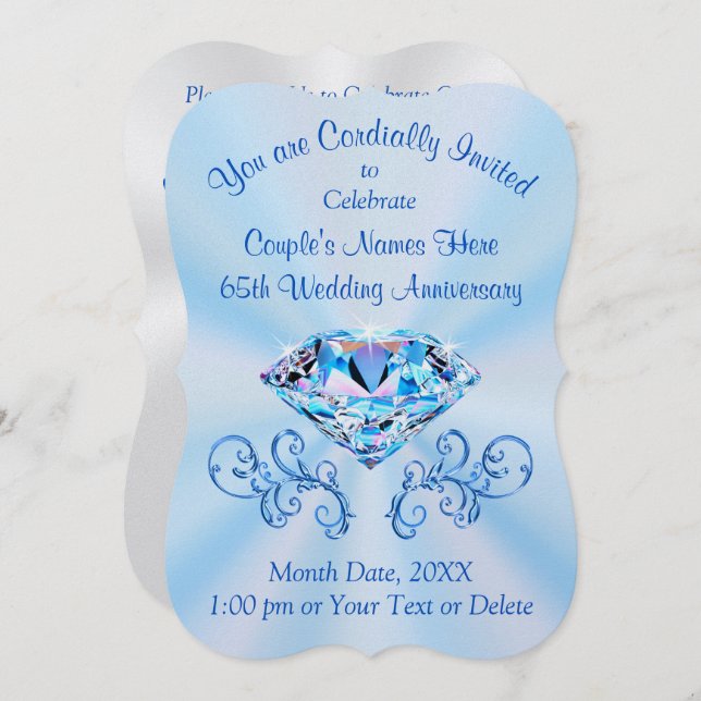 Incrível 65º Convites de Aniversário de Casamento (Frente/Verso)