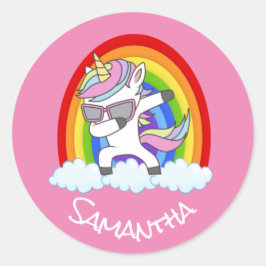 Incrível adesivo redondo clássico rosa do Unicorn 
