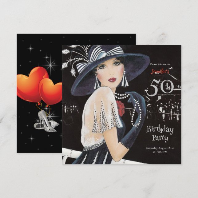 Incrível Art Deco 50º Convite de Aniversário (Frente/Verso)