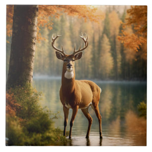 Incrível Buck de Doze Pontos nas Águas do outono