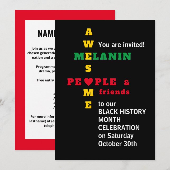 Incrível Convite para o Mês da História Negra Mela (Frente/Verso)