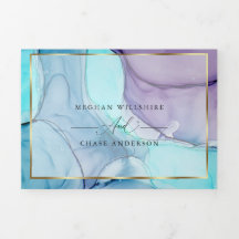 Incrível Convite Triplo em Tinta Abstrata Violeta 