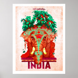 India, elefante vermelho, poster das viagens