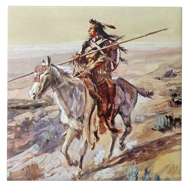 "Indian With Spear" Cowboy Art de Charles Russell (Frente)