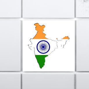Indiano Tricolor Flag "Tiranga" No Mapa Indiano