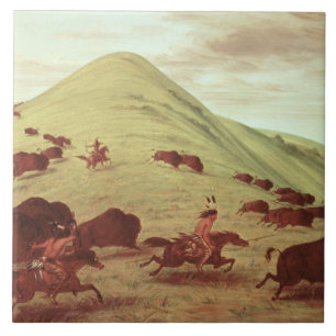 Indianos de Sioux que caçam o búfalo, 1835 (óle