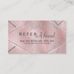 Indicação Cartão de Cliente Pink & Silver Satin REFERIR UM A
