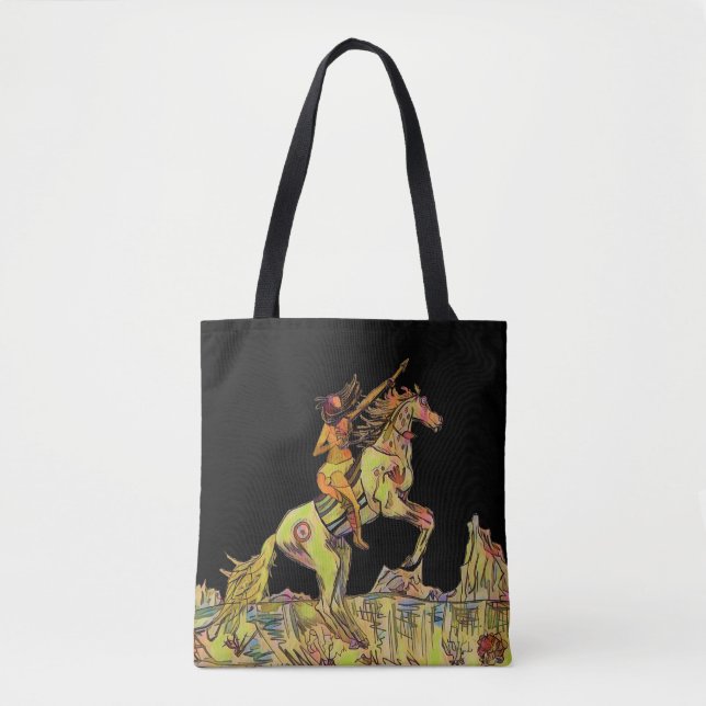 Indigenous Horse Native Indian Tote Bag Black (Frente)