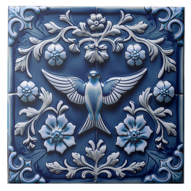 Índigo Azulejo Azul Português Lisboa pássaro (Frente)