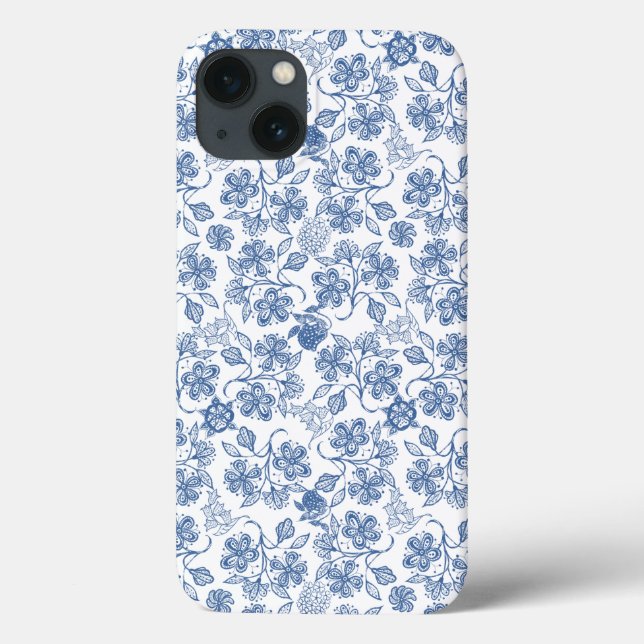 Indigo Blue Ethnic Floral Samsung Nota 4 Caso (Verso)