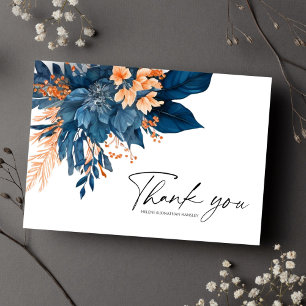 Índigo Floral Moderno Agradecimento de Casamento E