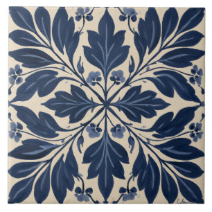 Indigo Folk Floral Damask