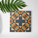 Indigo Orange Teal Beige Geométrico Tribal<br><div class="desc">Traga um toque exótico e atraente para a sua casa com nosso Azulejo geométrico geométrico de cerâmica étnica bege-laranja-indigo. Este design decorativo vibrante apresenta um padrão sem soldadura feito de formas geométricas em azul escuro, laranja, lacre e bege, criando um olhar impressionante e único que é perfeito para os backsplashes...</div>