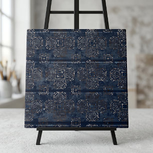 Índigo Rústico Azul Damask Sobre Madeira Raspada