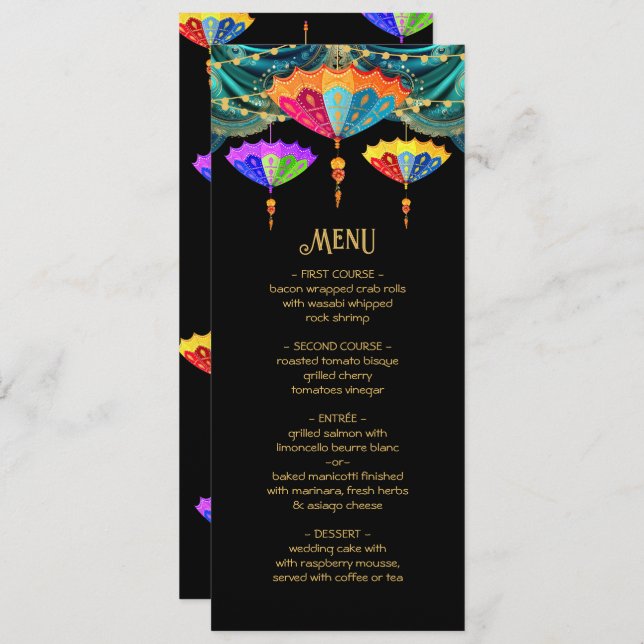 índio Hindu Parasol acende Menu de Casamento (Frente/Verso)