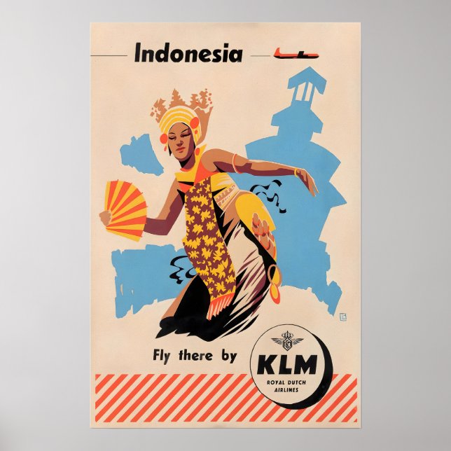 Indonesia Print Indonesian Art KLM Travel Poster  (Frente)