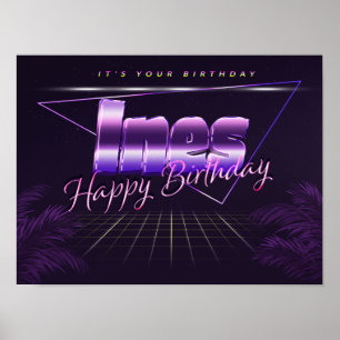 Ines Name Vorname lila retro Poster Geburtstag