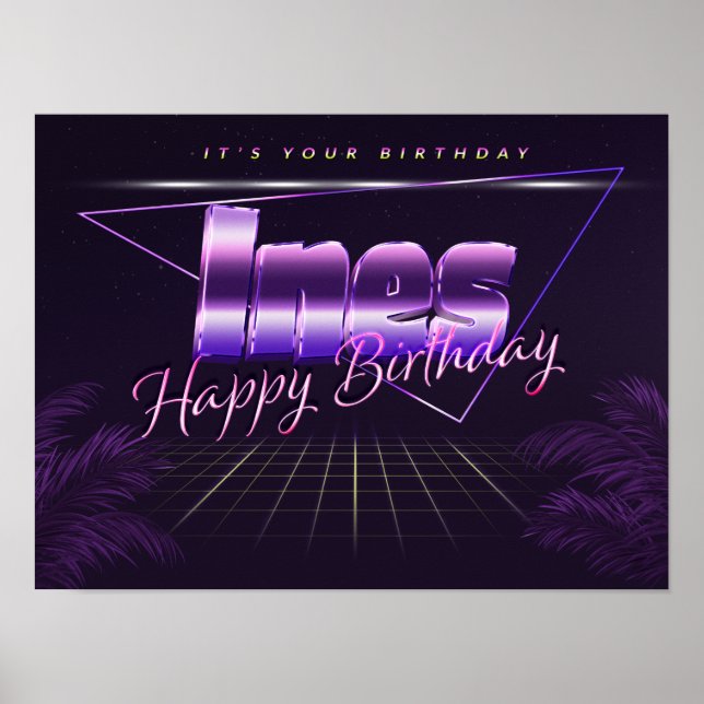Ines Name Vorname lila retro Poster Geburtstag (Frente)