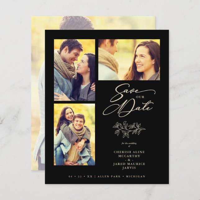 Inexpensive Wedding 4 Photos Collage Branches (Frente/Verso)