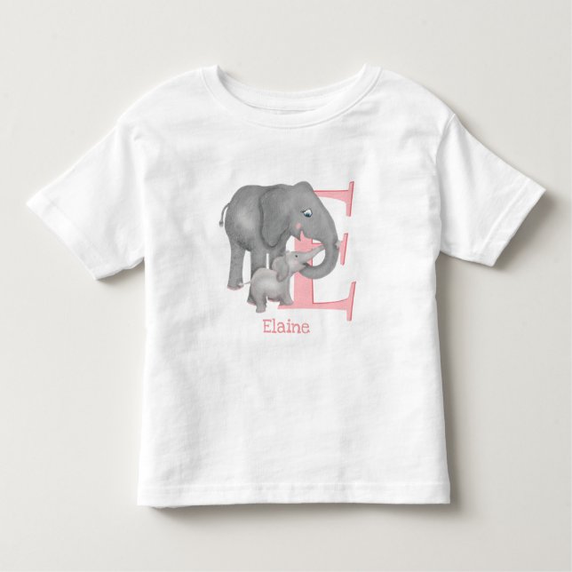 Infantil Animal ABC E é para camiseta elefante (Frente)