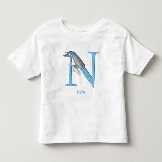Infantil Animal ABC N é para camiseta narval (Frente)
