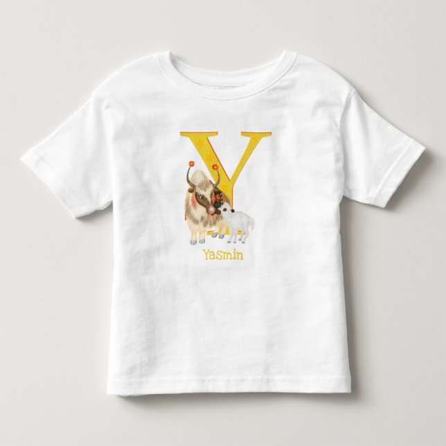 Infantil Animal ABC Y é para camiseta de iaque (Frente)