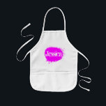 Infantil Avental personalizado da arte e dos artesanatos<br><div class="desc">Avental personalizado da arte e dos artesanatos para miúdos. Design bonito do splatter da pintura com nome feito sob encomenda da criança. Favor de festa de aniversário bonito. Rosa customizável do néon do IE da cor.</div>