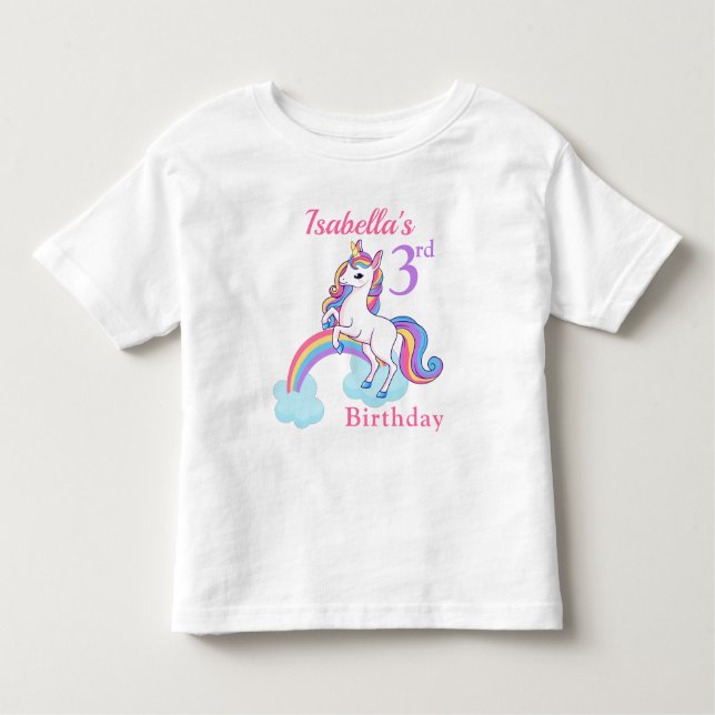 Infantil Camiseta aniversário de 3 anos Unicórn em Cute (Frente)
