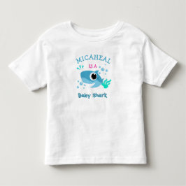 Infantil Camiseta azul de tubarão com nome de bebê personal