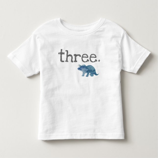 Infantil Camiseta Azul Dinossauro Terceiro Aniversário (Frente)