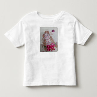 Infantil camiseta branca meia manga com garota muitas flore